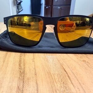 Oakley Holbrook Black Metal Frame Sunglasses with Gold Polarized Lenses